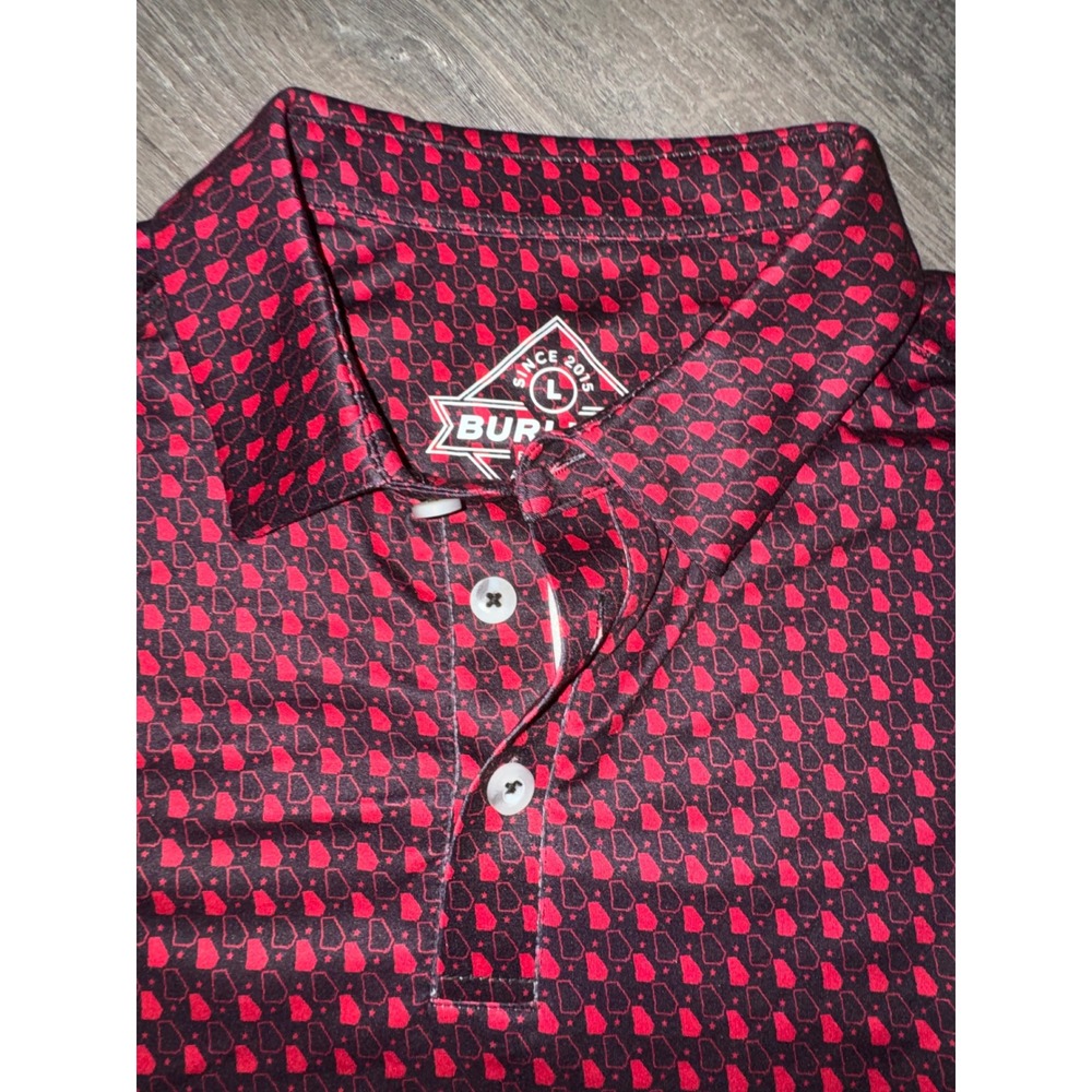 Burlebo Mens Georgia Uga Bulldogs performance Polo Shirt Red Black Large NWT